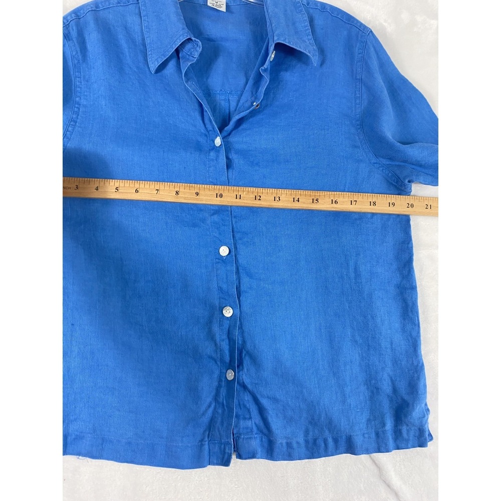 2/$30 Jillian Jones 100% Linen Shirt M Blue Button Front 3/4 Sleeve Lagen - Picture 6 of 14